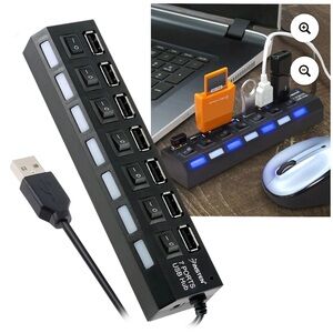 2 New 7 Port USB Hub for Laptop Computer Adapter, Multiport 2.0 Splitter